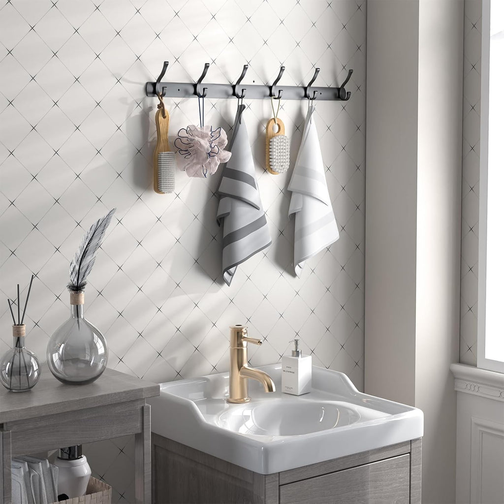 Coat Rack Wall Mount, 2 Pack Coat Hooks Hanger Wall Double Hook Rack Rail Towel Hat Rack Entryway Bathroom Hanger