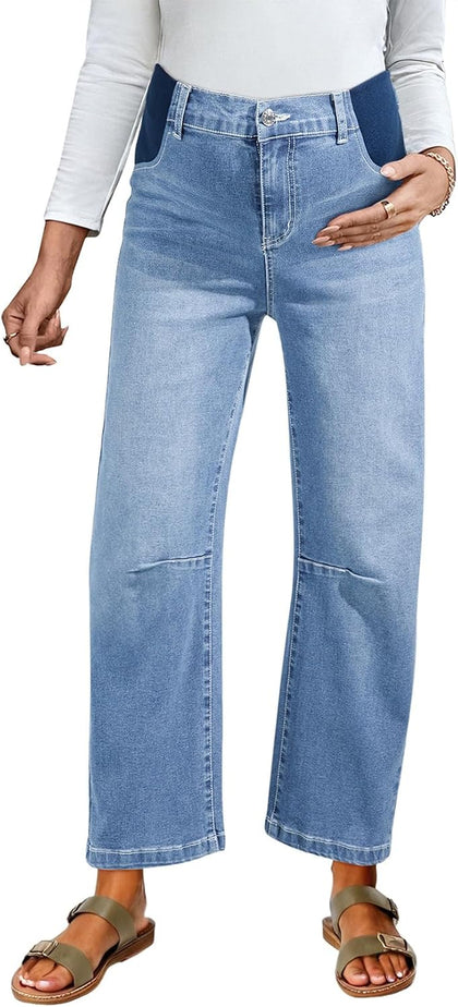 Maternity Jeans High Waist Barrel Wide Leg Pregnancy Denim Pants