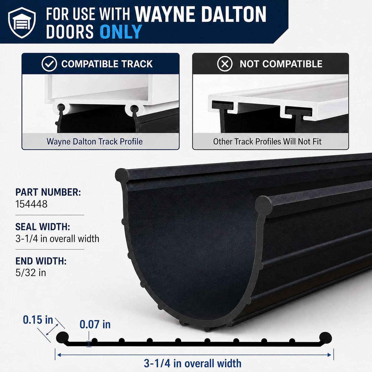 Garage Door Seal for Wayne Dalton 154448, 5/32 in Bead, 10 ft