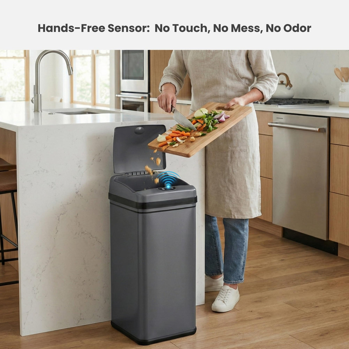 13 Gal Sensor Kitchen Trash Can with Lid | Pet Lock Odor Filter