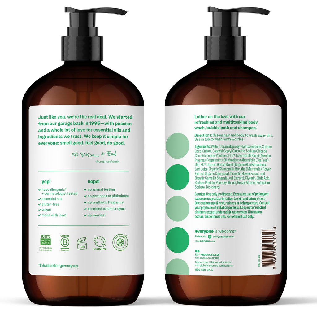 Everyone 3-in-1 Soap Body Wash Shampoo Bubble Bath Peppermint 32oz 2pk