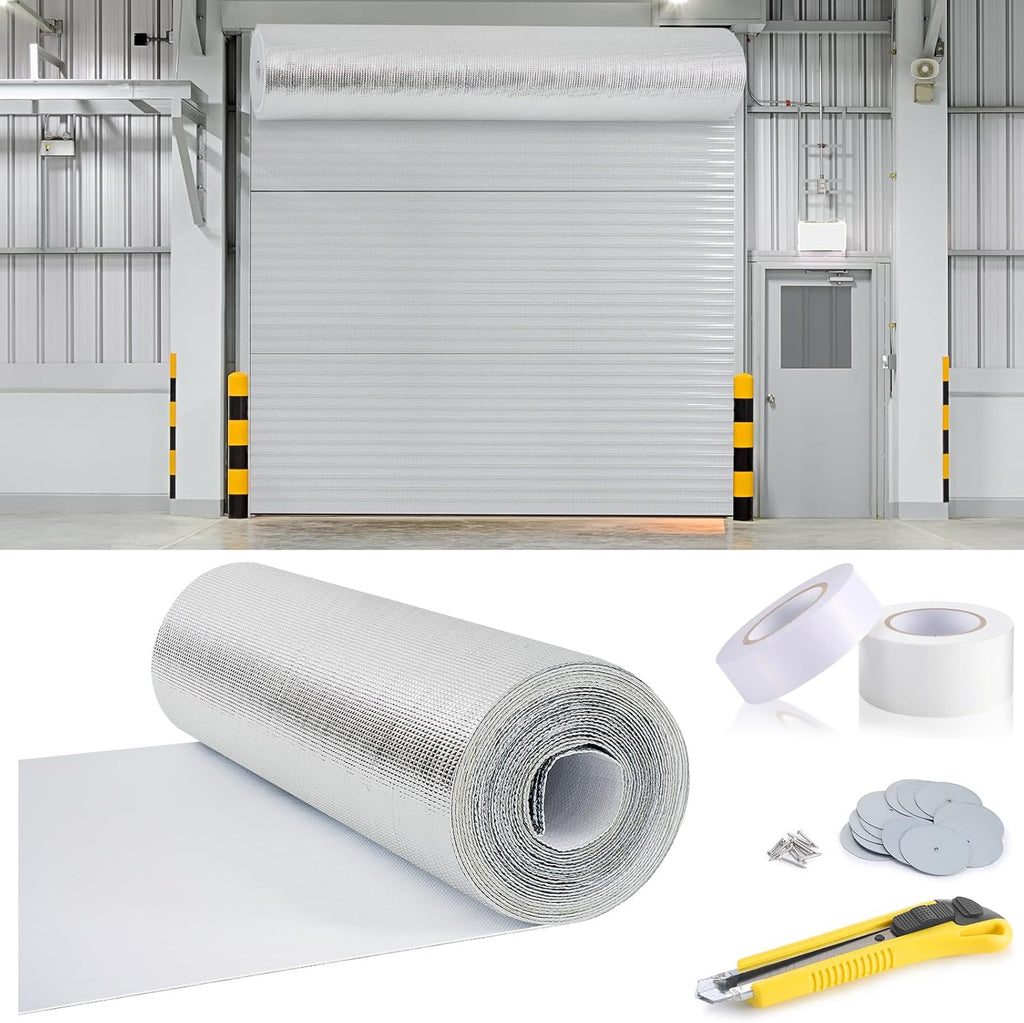 Roll up Garage Door Insulation Kit for Cooling Metal Buildings White Reflective Foam Aluminum Foil Summer Barrier