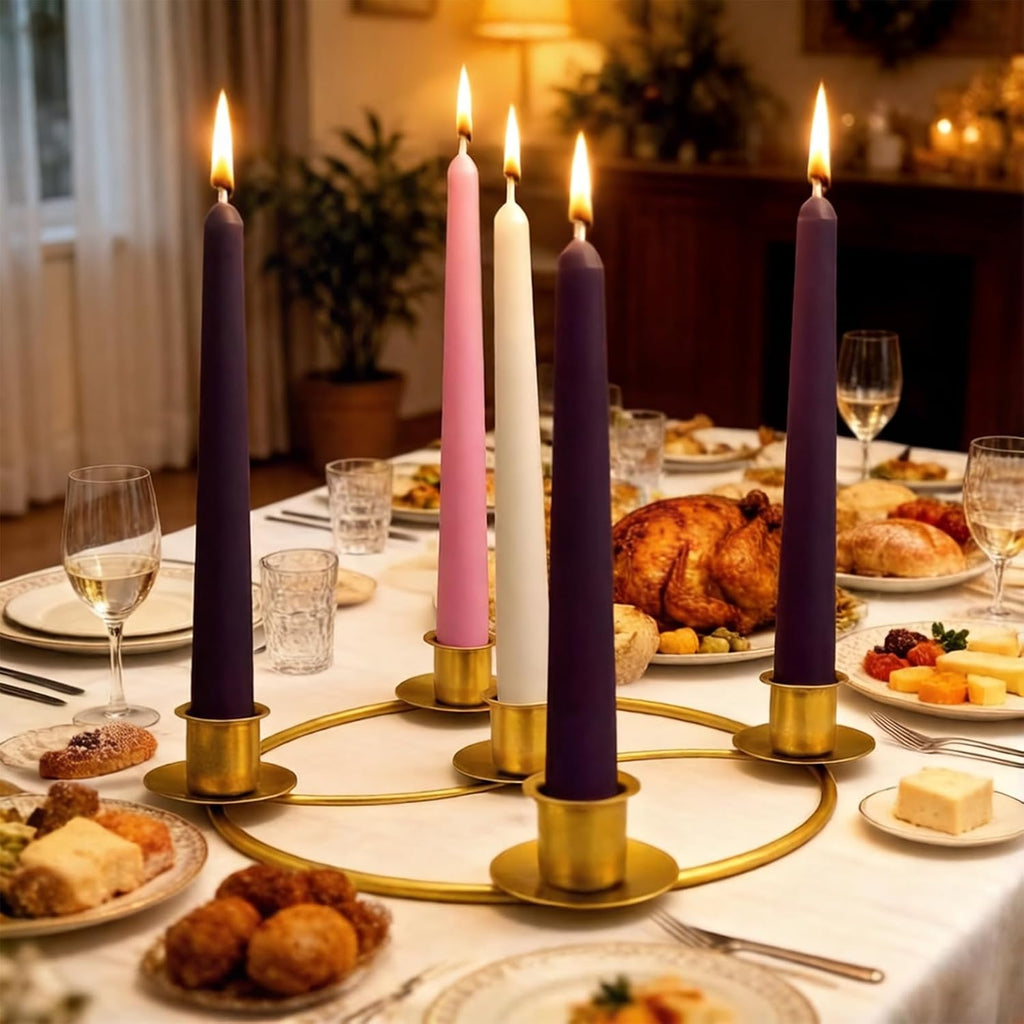 Gold Advent Candle Holder, 5 Wreath Candle Holder for Christmas Home Church Decor
