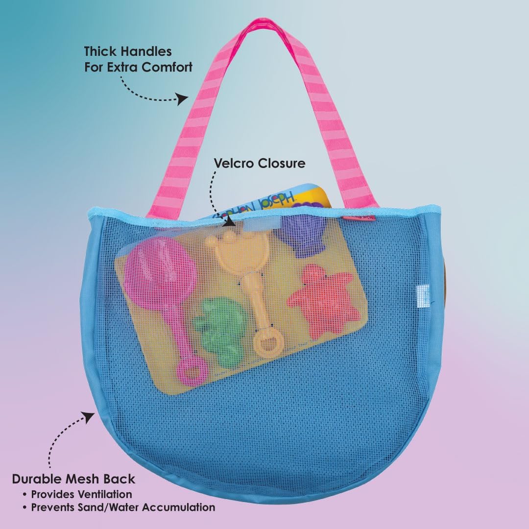 Beach Tote with Sand Toys - Toddler and Baby Beach Toys, Travel Friendly Beach Set, 6 Piece Beach Play Set, Beach Bag