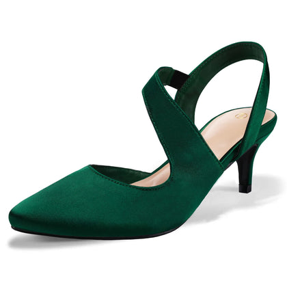 Women's Dress Shoes Low Heels 2 inch Kitten Pumps Slingback Wedding Party Medium/Wide Width Shoes Green
