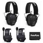 Razor Slim Ultra Low Profile Compact Design Adjustable Hearing Protection Electronic Earmuffs - Black Bundle With