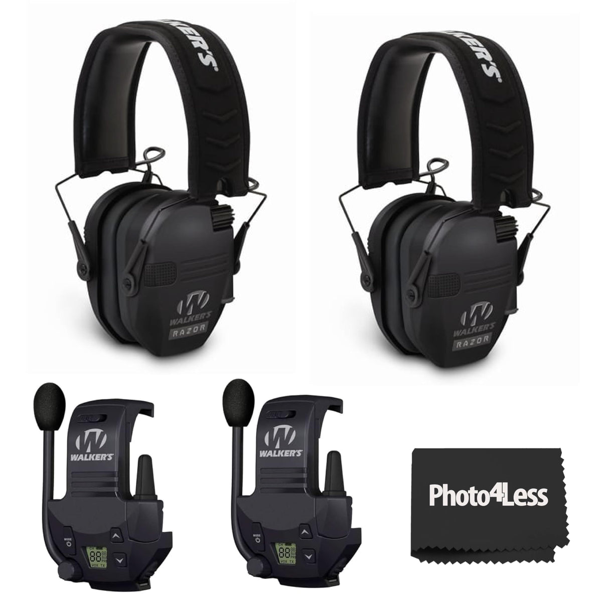 Razor Slim Ultra Low Profile Compact Design Adjustable Hearing Protection Electronic Earmuffs - Black Bundle With
