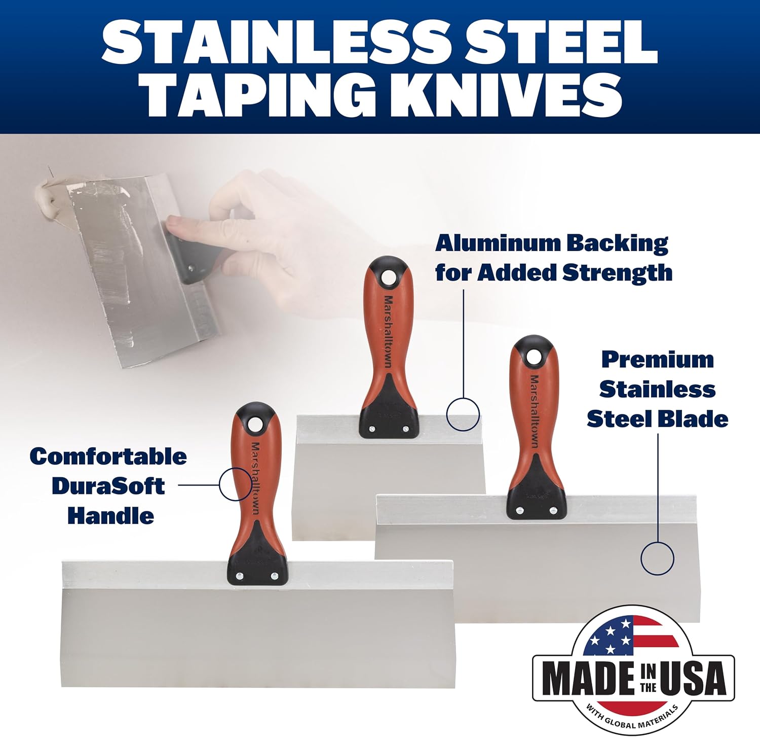 Drywall Taping Knife Set, 5 Piece, Mud Knife Tool Kit | Five Taping Knives, 6, 8, 10, 12, 14 Inch, Tempered Stainless