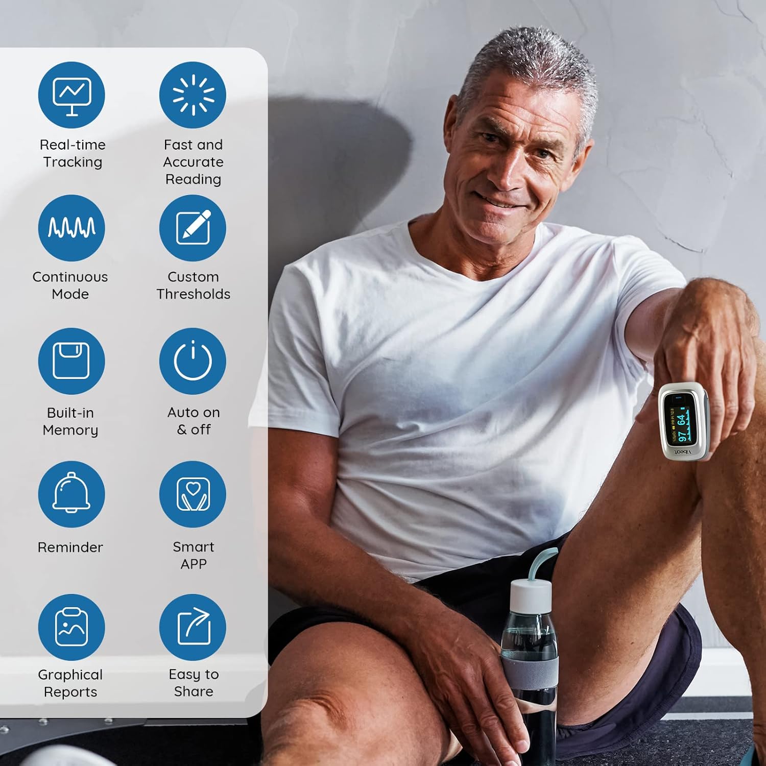Bluetooth Fingertip Pulse Oximeter with Pulse Rate, Blood Oxygen Saturation Monitor | Finger O2 Meter, Batteries and