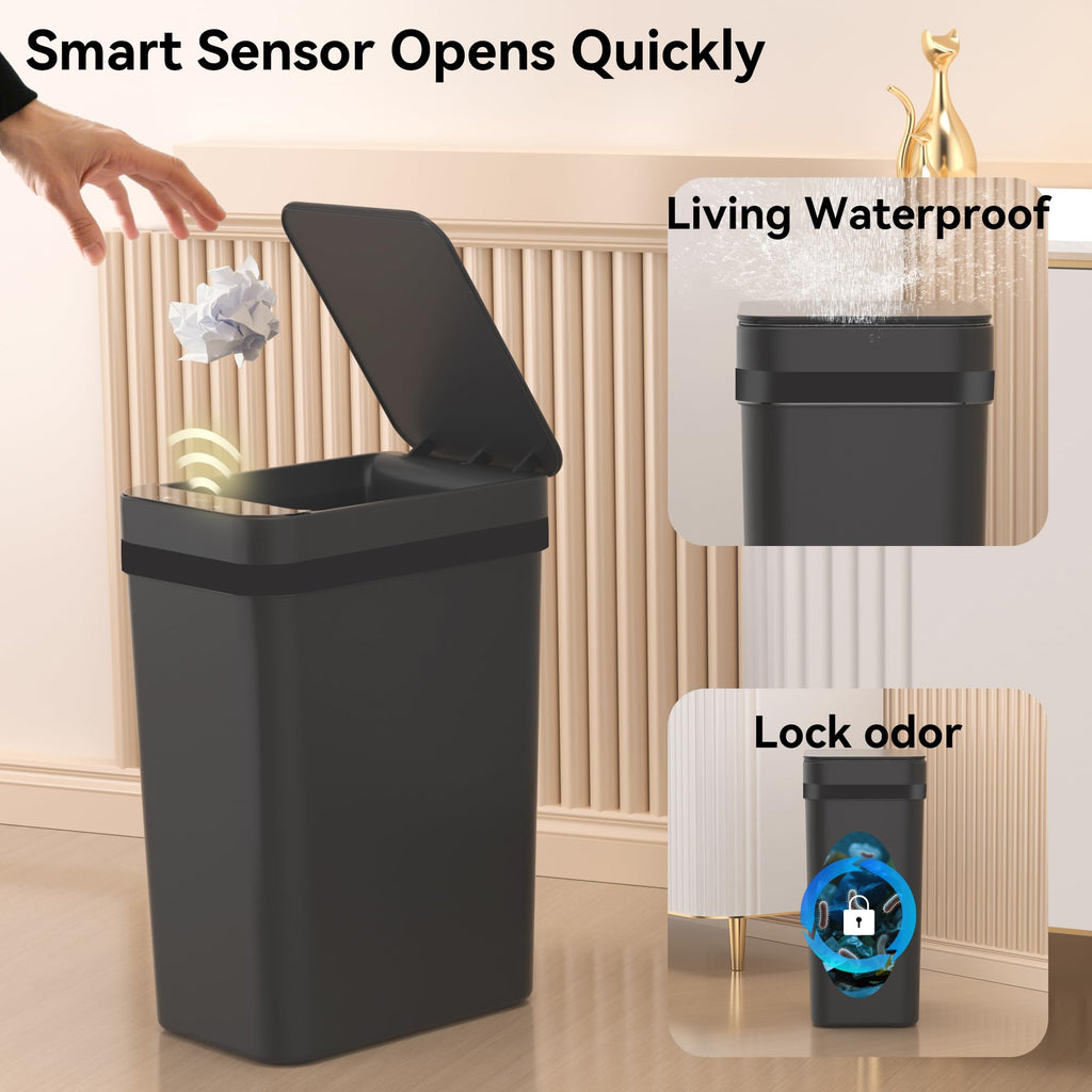 3 Pack Bathroom Trash Can 2.5 Gallon Small Touchless Automatic Motion Sensor Trash Cans Slim Waterproof Garbage Bin