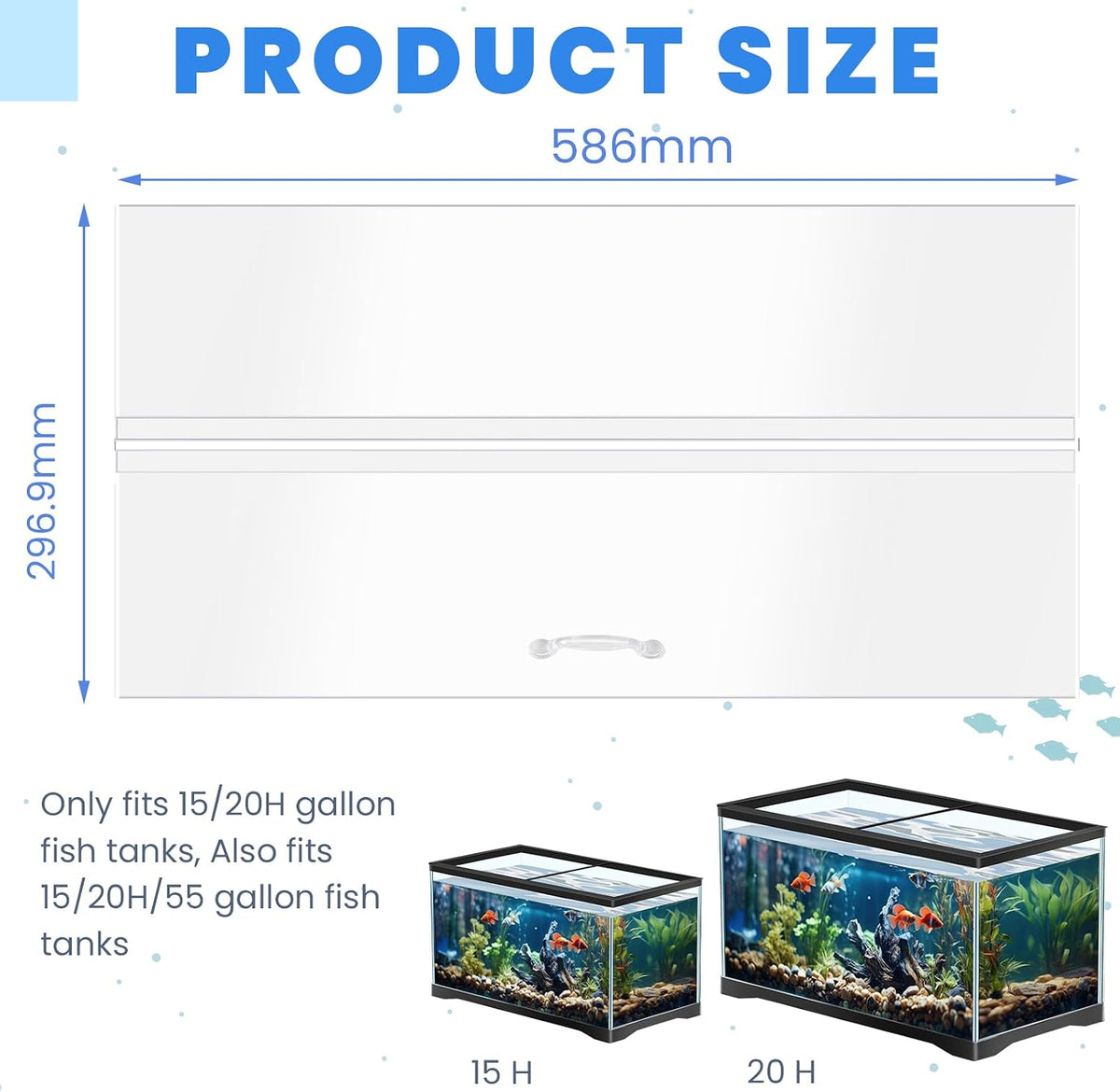 Aquarium Polycarbonate Canopy Set 23.07 x 11.69 x 0.12 Inch for 15/20H/55 Gallon Without Center Brace Aquariums Cover