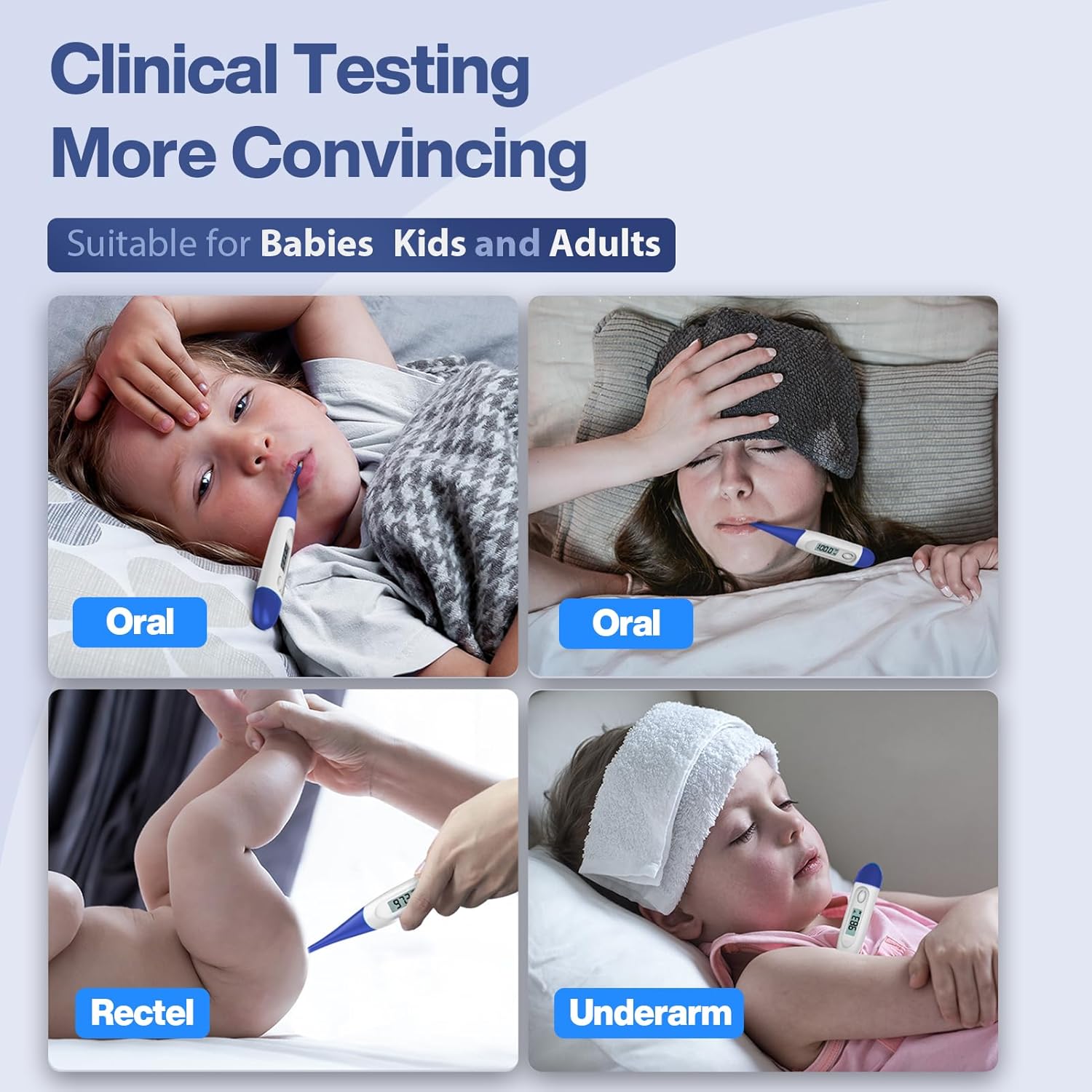 10 Seconds Digital Thermometer for Adults and Kids - Accurate & Safe Rectal Thermometer for Baby with Fever Alarm