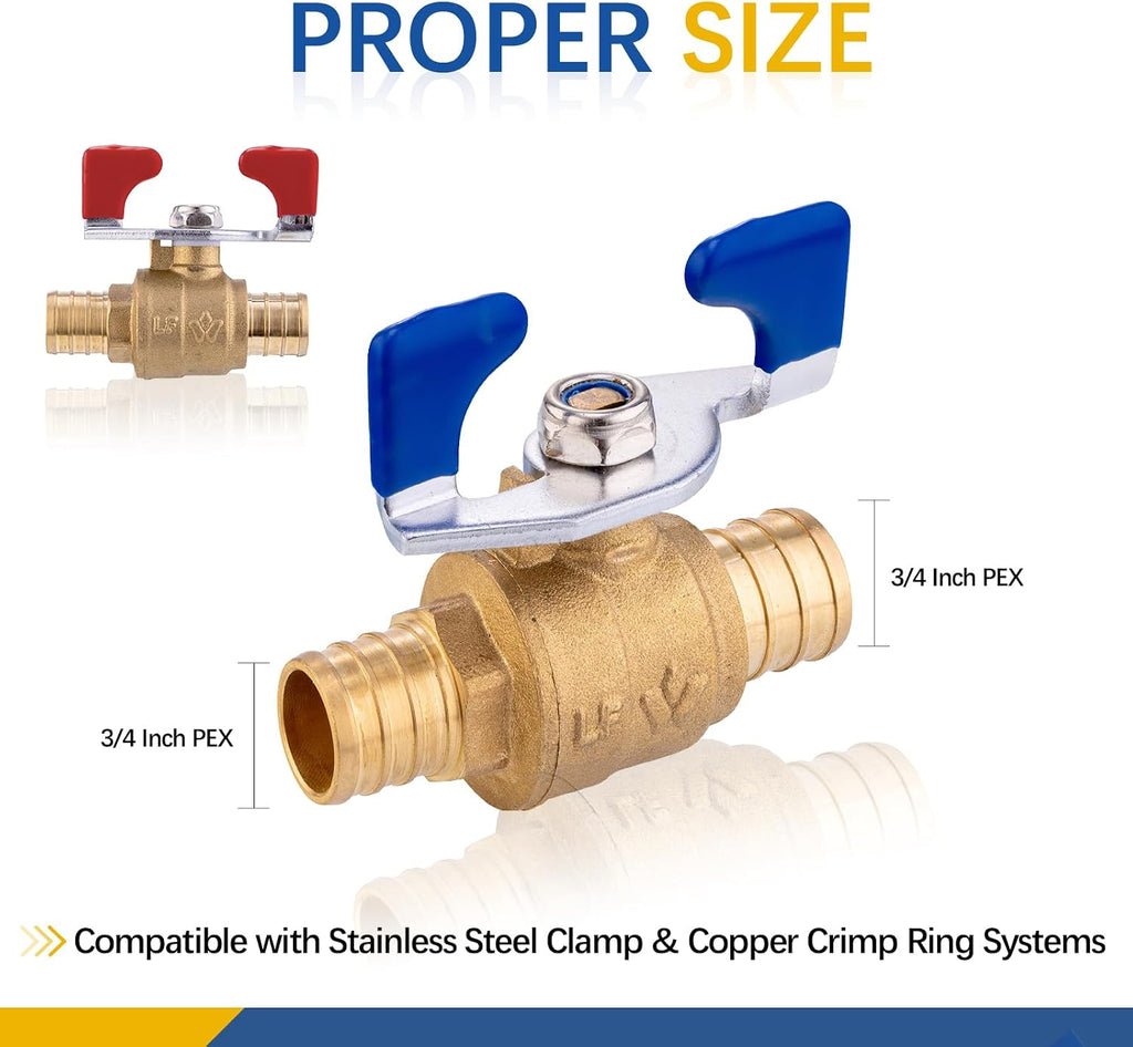 2PACK GUOFIS 3/4"PEX Shut off Ball Valve,Butterfly Handle(VALVE164-2)
