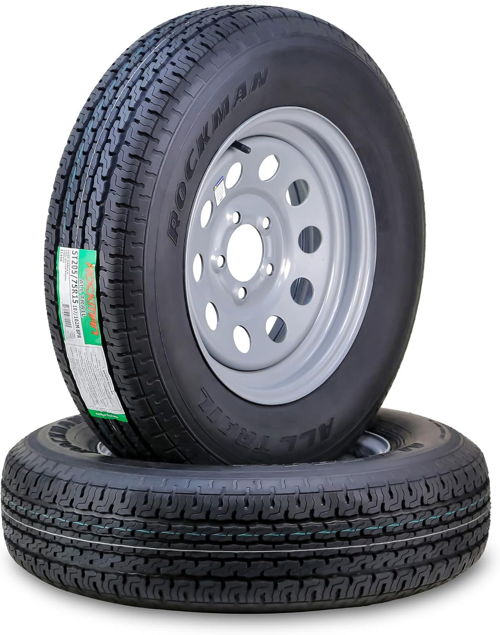 Trailer Tire Wheel ST205/75R15 8-Ply D 107M 5X4.5 Silver Mod Rim S2