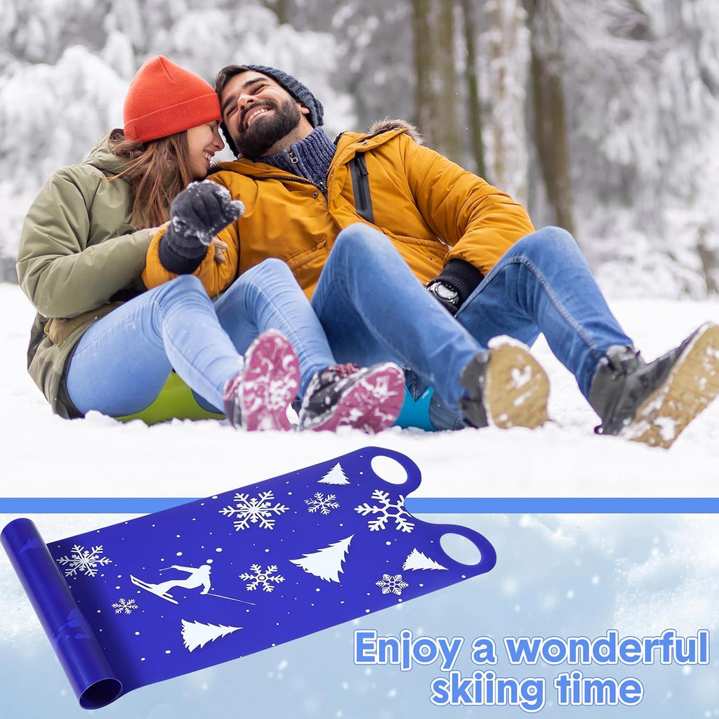 Large 54" Snow Sled for Adults Snowflake Flying Slider Mat with Handles and Warm Winter Gloves Snow Carpet