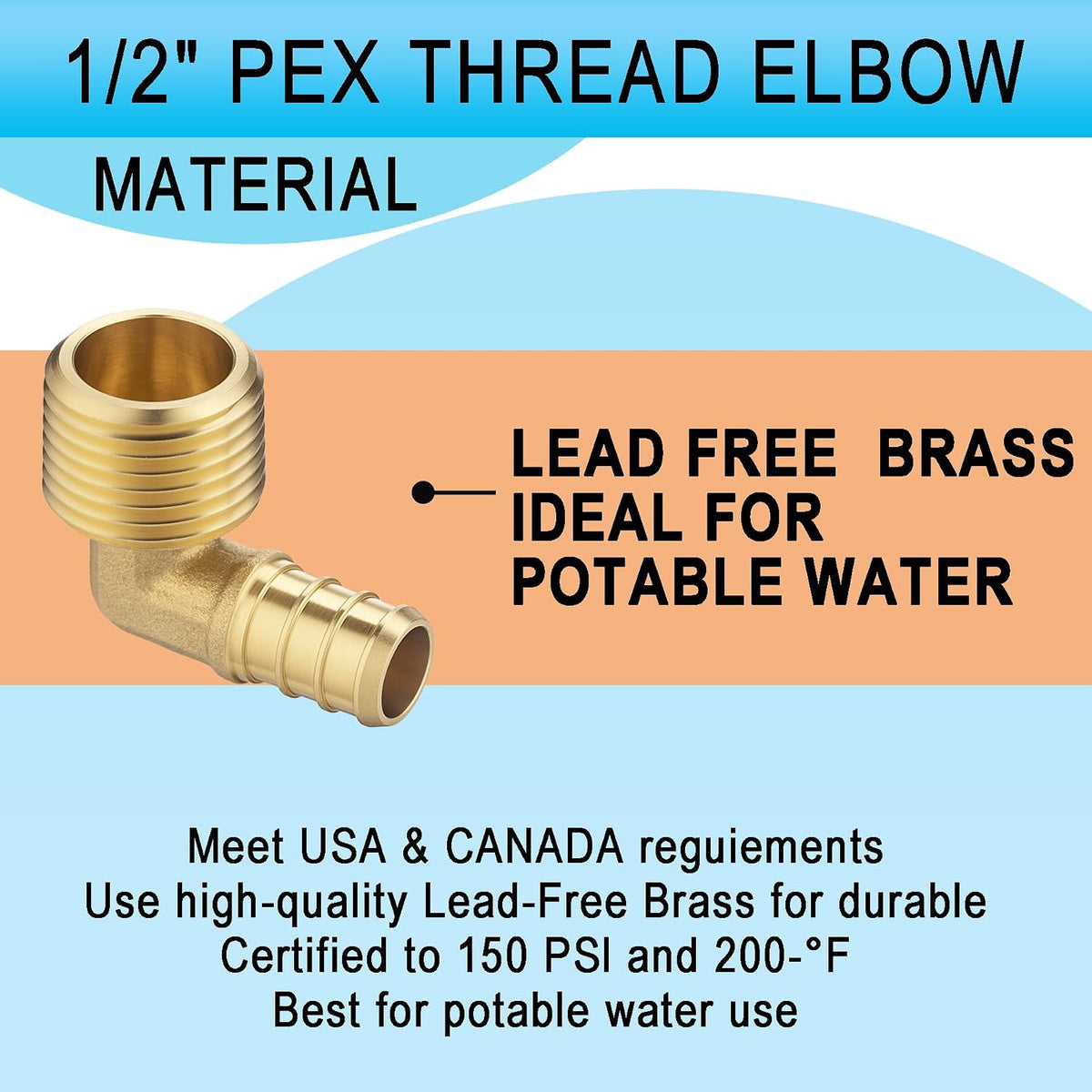 (20 Pack) Asterbacks 1/2 PEX to 1/2 NPT Male Thread Elbow for PEX-A/B/C Pipe