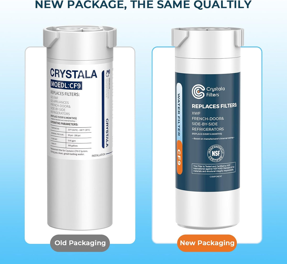 Crystala Filters XWF Refrigerator Water Filter Compatible with GE 2 Pack
