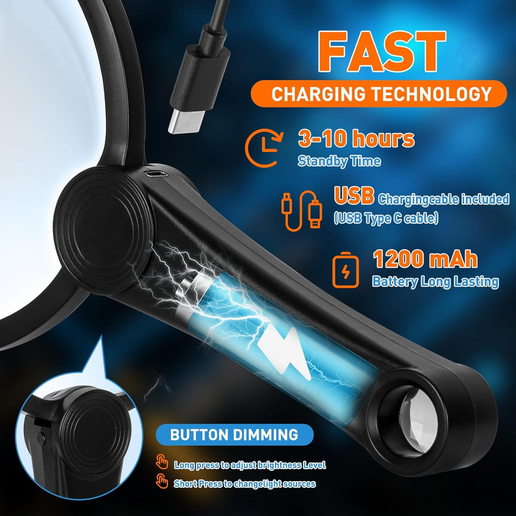 15X Rechargeable Magnifier with Light, Handheld Magnifying Glass | 20 Daylight LEDs, 3 Gear Dimming, 4.33 Inch Large