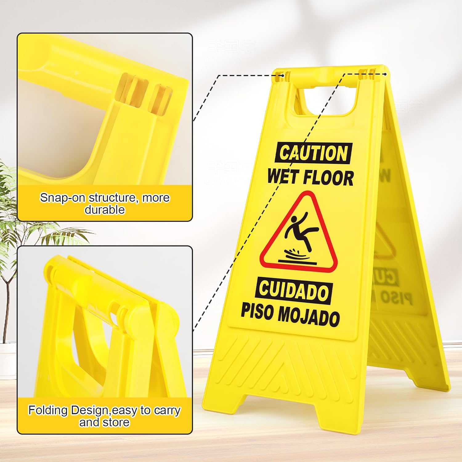 1 Pack 17.5 IN Caution Wet Floor Sign Bilingual Foldable Safety Sign | Safety Warning Signs Wet Floor Sign Commercial