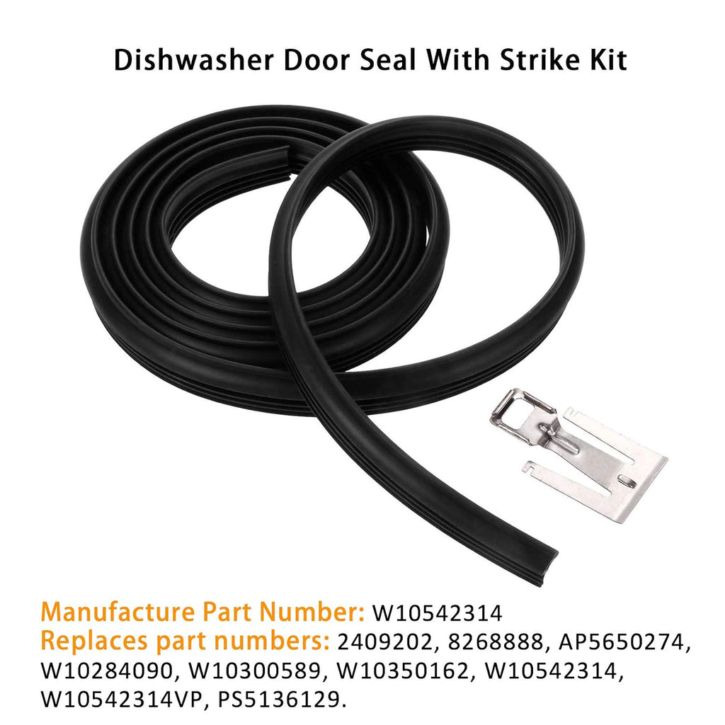 W10542314 Dishwasher Door Seal Gasket Strike Compatible with Whirlpool Amana Crosley Estate Kenmore Replaces AP5650274 PS5136129 2409202 8268888 W10300589 W10284090 W10350162