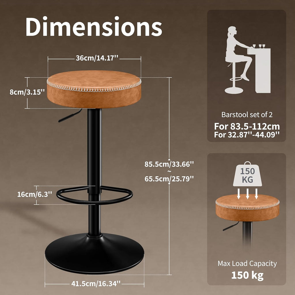 Tall Bar Stools Set of 2, Microfiber Leather Bar Height Stools