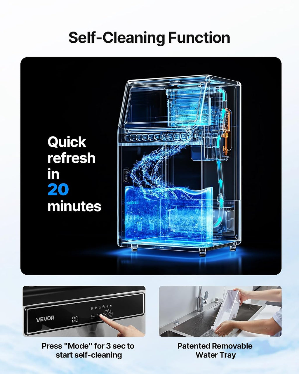Commercial Ice Maker Machine with Pump, 130Lbs/24H with 33Lbs Storage, 45 Cubes per Cycle, Freestanding & Under
