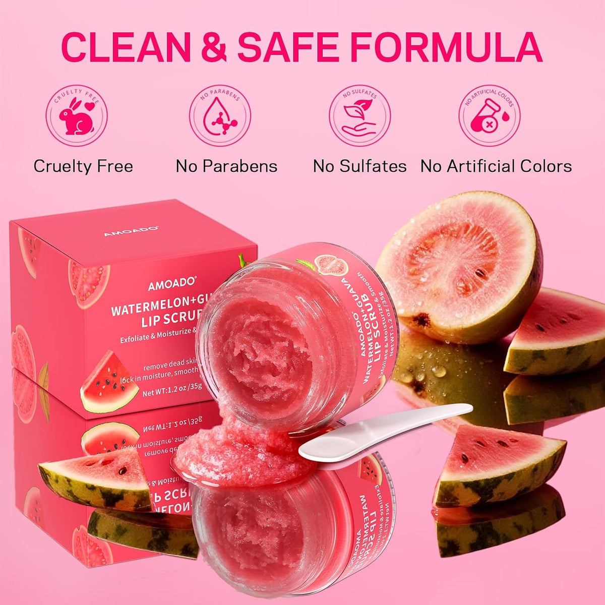 AMOADO Sugar Lip Scrub for Dark Lips – Exfoliating Lip Scrub for Smooth & Soft Lips with Watermelon & Guava, Lip