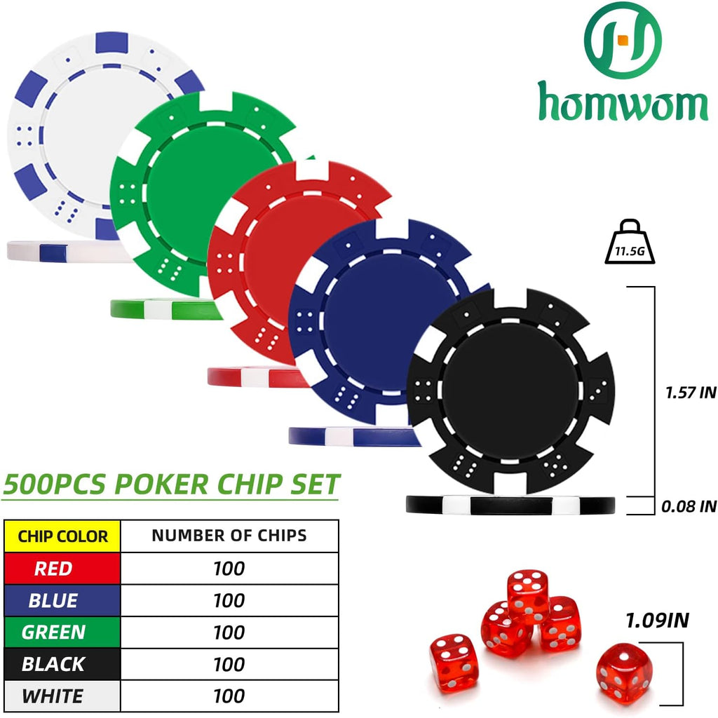 Poker Chip Set - 500PCS Poker Chips with Aluminum Case, 11.5 Gram Chips for Texas Holdem Blackjack(500pcs)