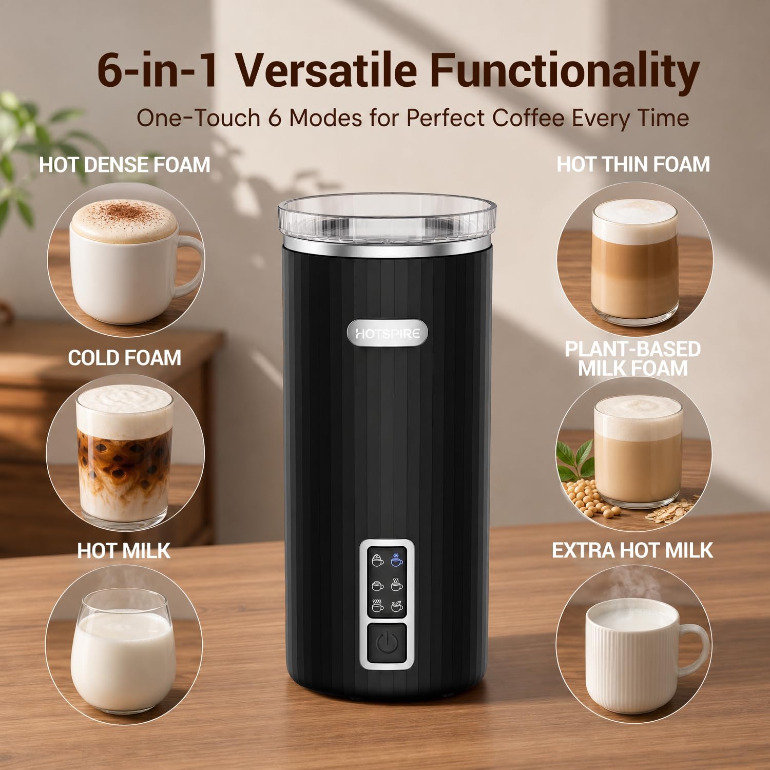 Milk Frother and Steamer, 6-in-1 Electric Milk Frother, Automatic Hot & Cold Foam Maker, Stainless Steel Nonstick