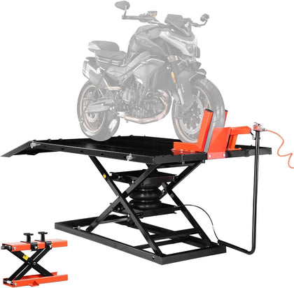 Motorcycle Lift Table, 1500lbs Weight Capacity, Pneumatic Motorcycle Jack, 8.6-31 in Height Range, Heavy Duty Bike