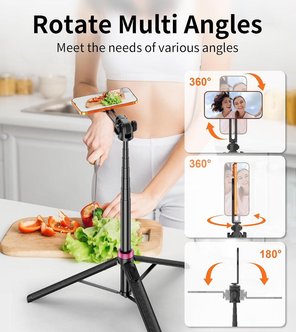 69" Magnetic Phone Tripod Stand Selfie Stick with Remote & Phone Mount | Portable Stand holder Rechargeable with
