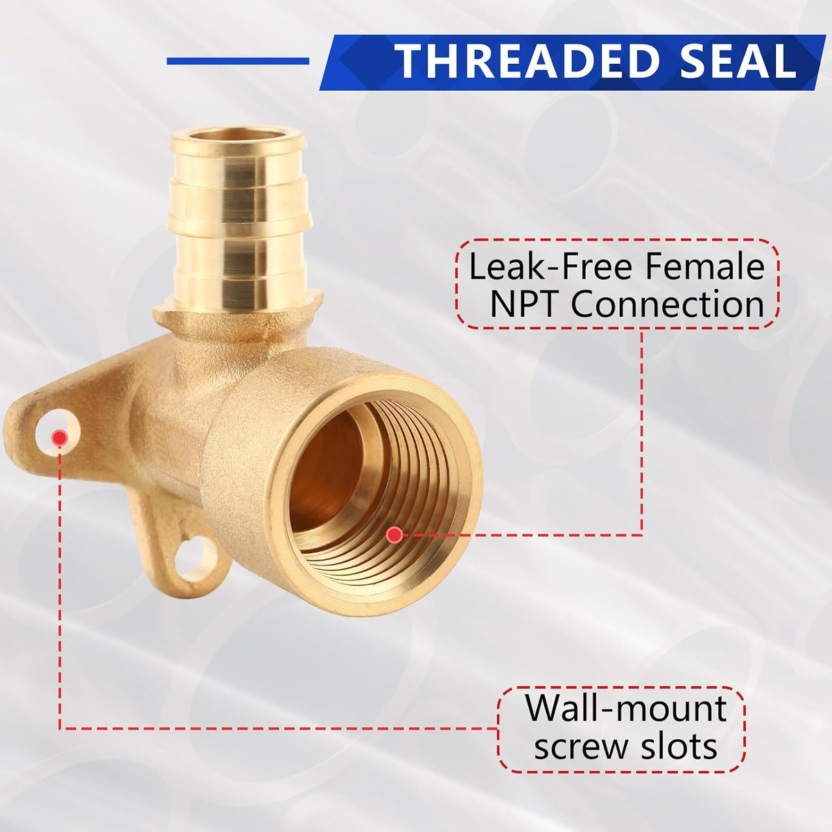 (10-Pack YVSKM) 1/2" PEX-A Expansion × 1/2" Female NPT Brass Drop Ear Elbow, Lead-Free Full Flow Threaded Connection Fitting, ASTM F1960, 90° PEX-A Pipe Connector for Plumbing & Water Supply