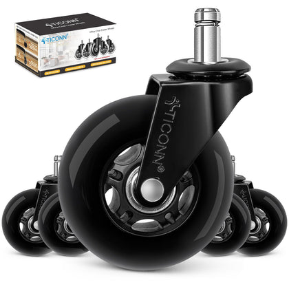 Office Chair Wheels, 3" Caster Wheels for Tile Carpets, Set of 5