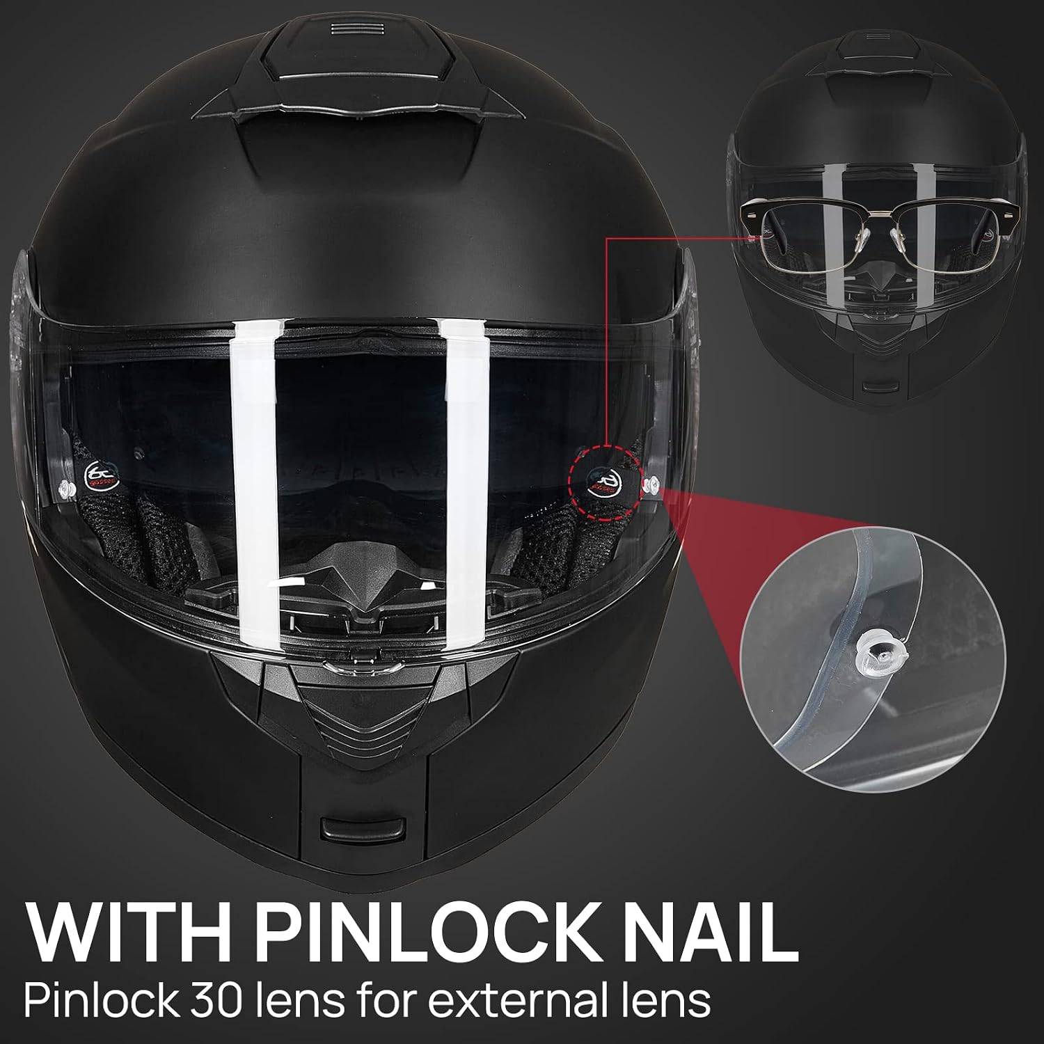 Adult Motorcycle Modular Full Face Helmet Flip up Dual Visor 159(Matte Black,XX-Large)