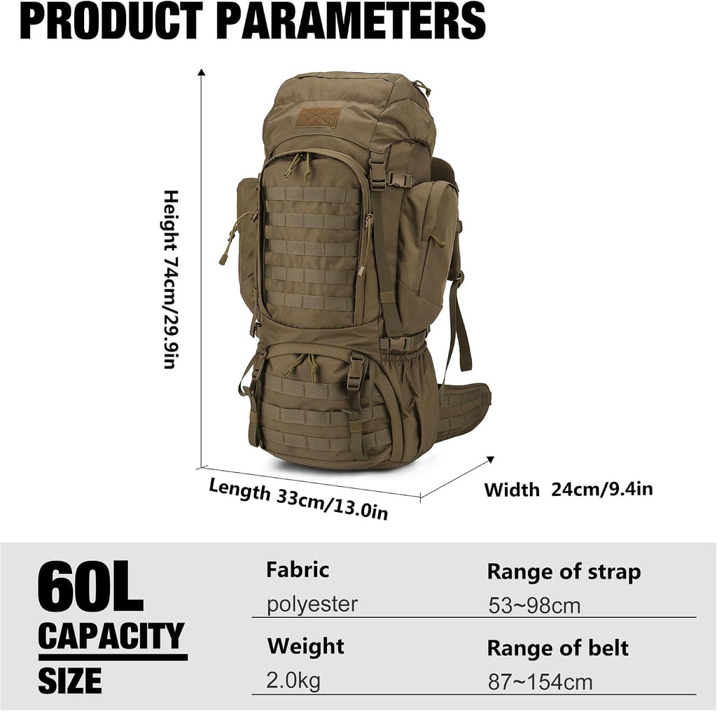 60L Military Internal Frame Backpack for Hiking,Camping,Hunting,Rucksack Backpack with Rain Cover