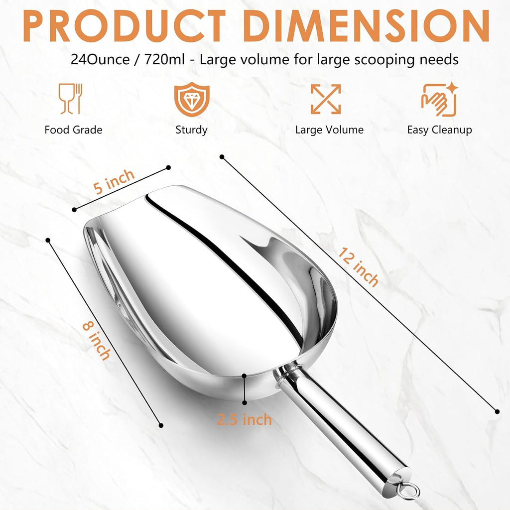 Ice Scoop, 24oz Stainless Steel Big Large Food Scoop