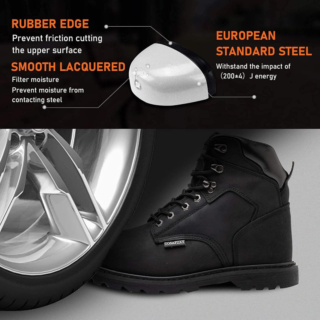Work Safety Boots for Men Durable Crazy-Horse Leather Indestructible Steel Toe Waterproof and Non-Slip Better Warmth
