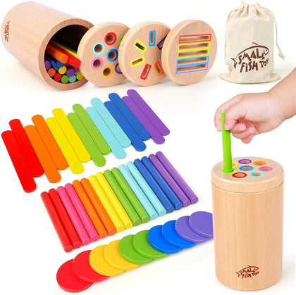 Wooden Montessori Baby Toddler Toys 3in 1 Learning Fine Motor Preschool Toy | Educational Color Sorting and Cause and