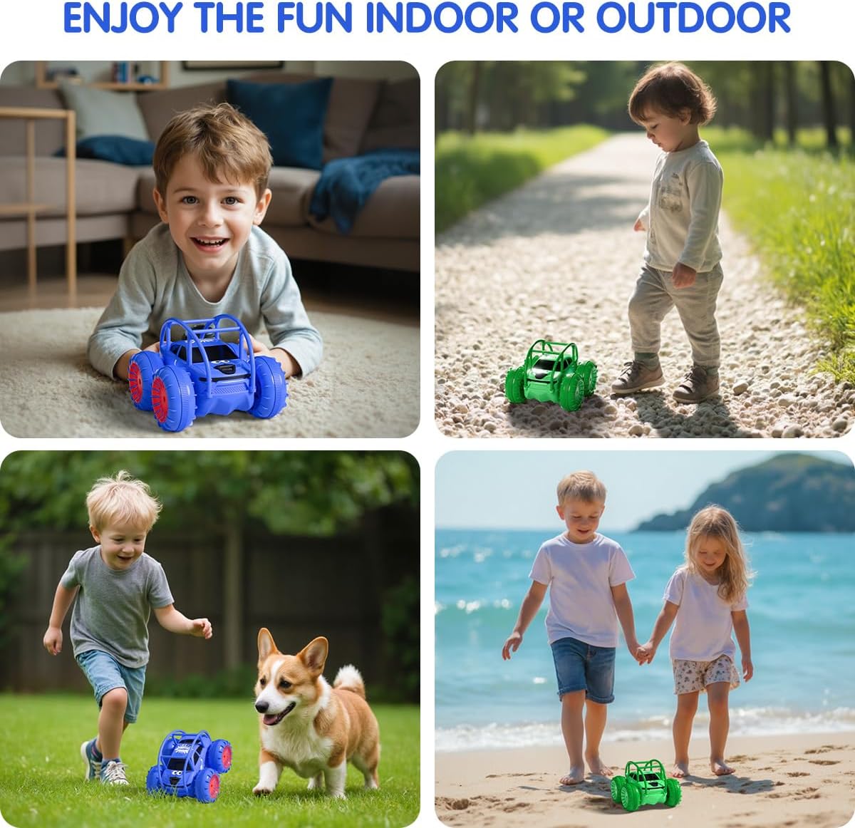 Remote Control Car, Fast Direct Charging RC Cars Amphibious 360° Rotating LED Rechargeable Stunt Car 2.4Ghz 4WD All