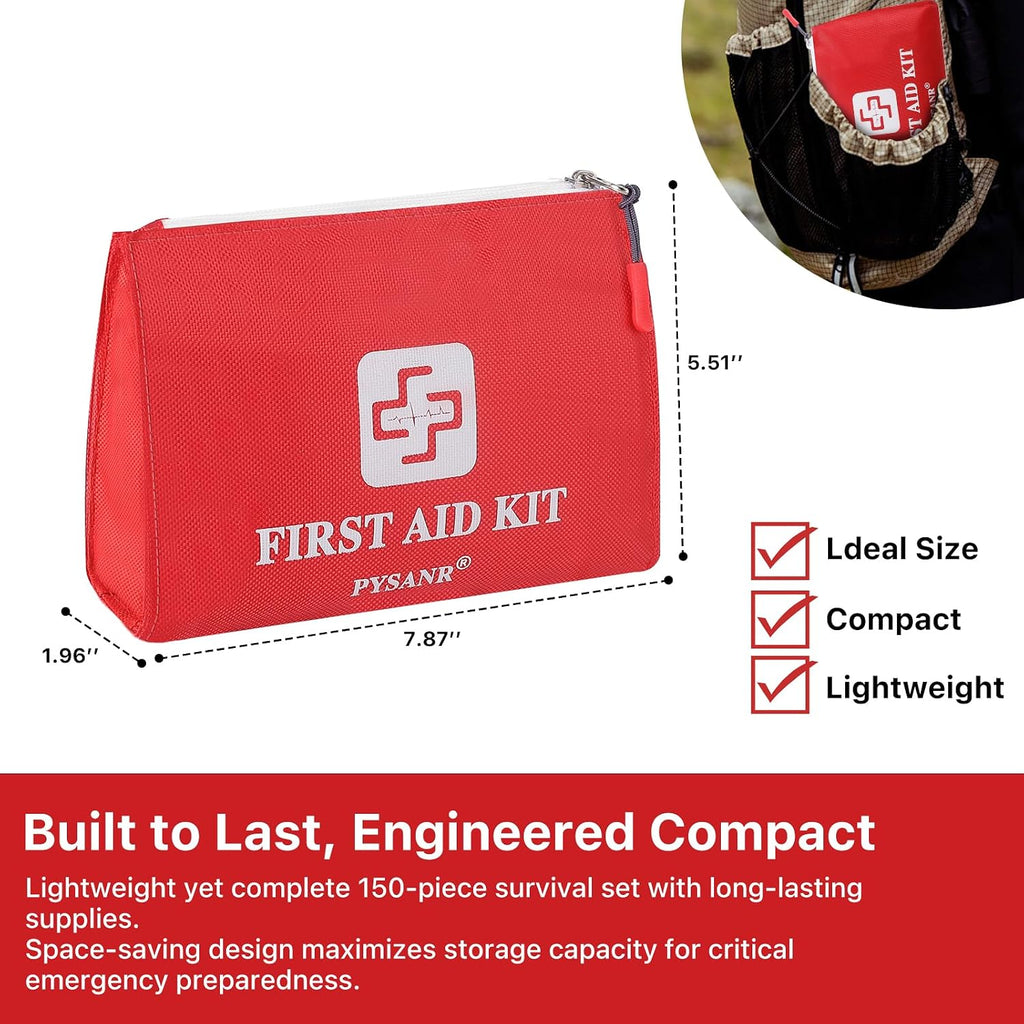 Small First Aid Kit, 150 Piece with Foil Blanket & Scissors, Mini First Aid Bag for Emergency, Home, Camping, Travel