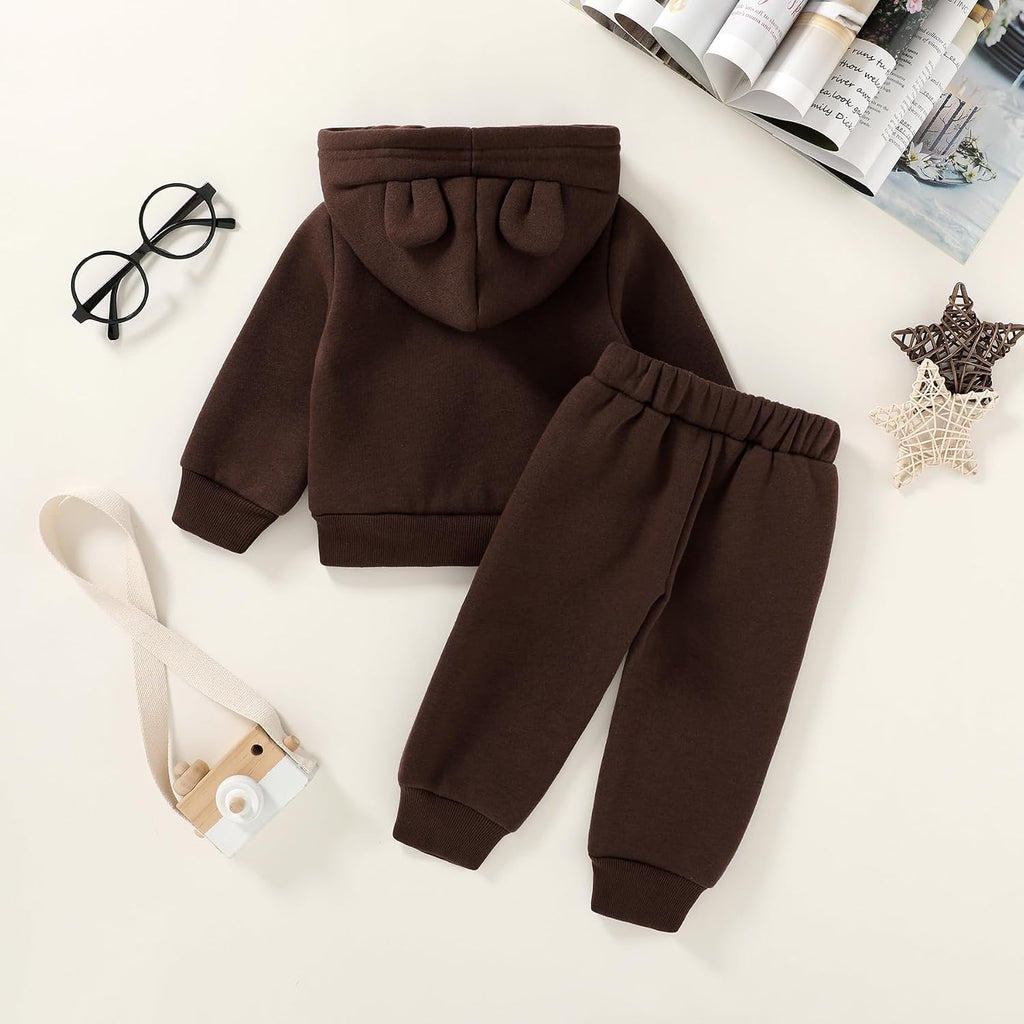 Baby Clothes for Girls Boys Clothes Solid Color Zipper Hoodie and Pants Set Infant Fall Winter Outfits