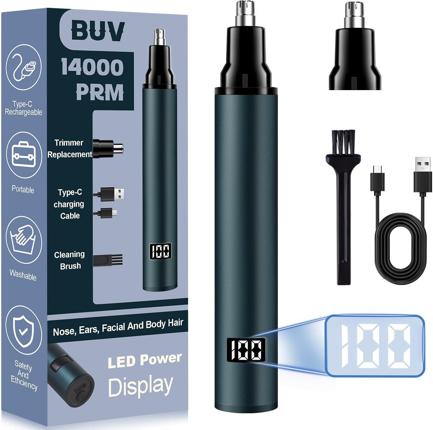Nose Hair Trimmer for Men with LED Display- 2026 Professional Painless Ear Hair Trimmers for Women, USB Rechargeable