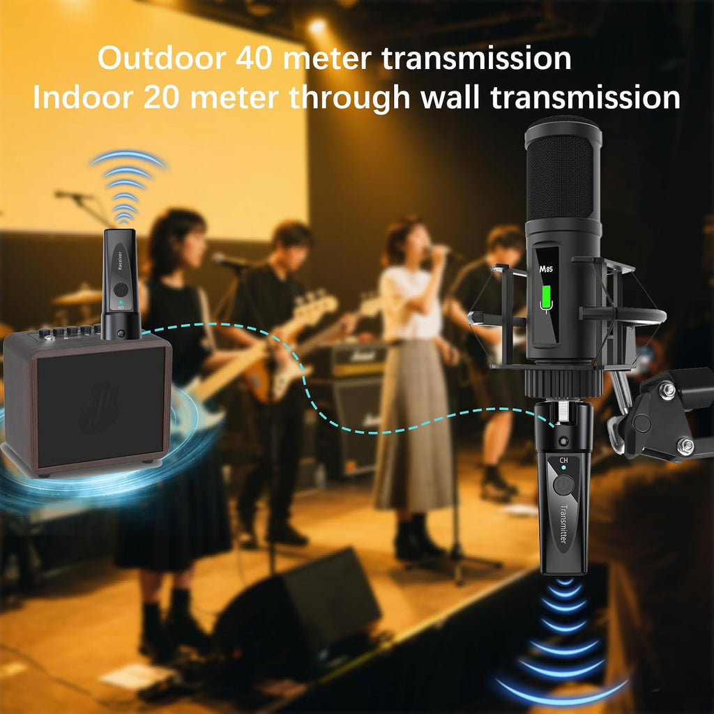 Wireless XLR Microphone System 1 Transmitter & 1 Receiver 2.4 GHz Digital Wireless Mic Kit for Dynamic & Condenser