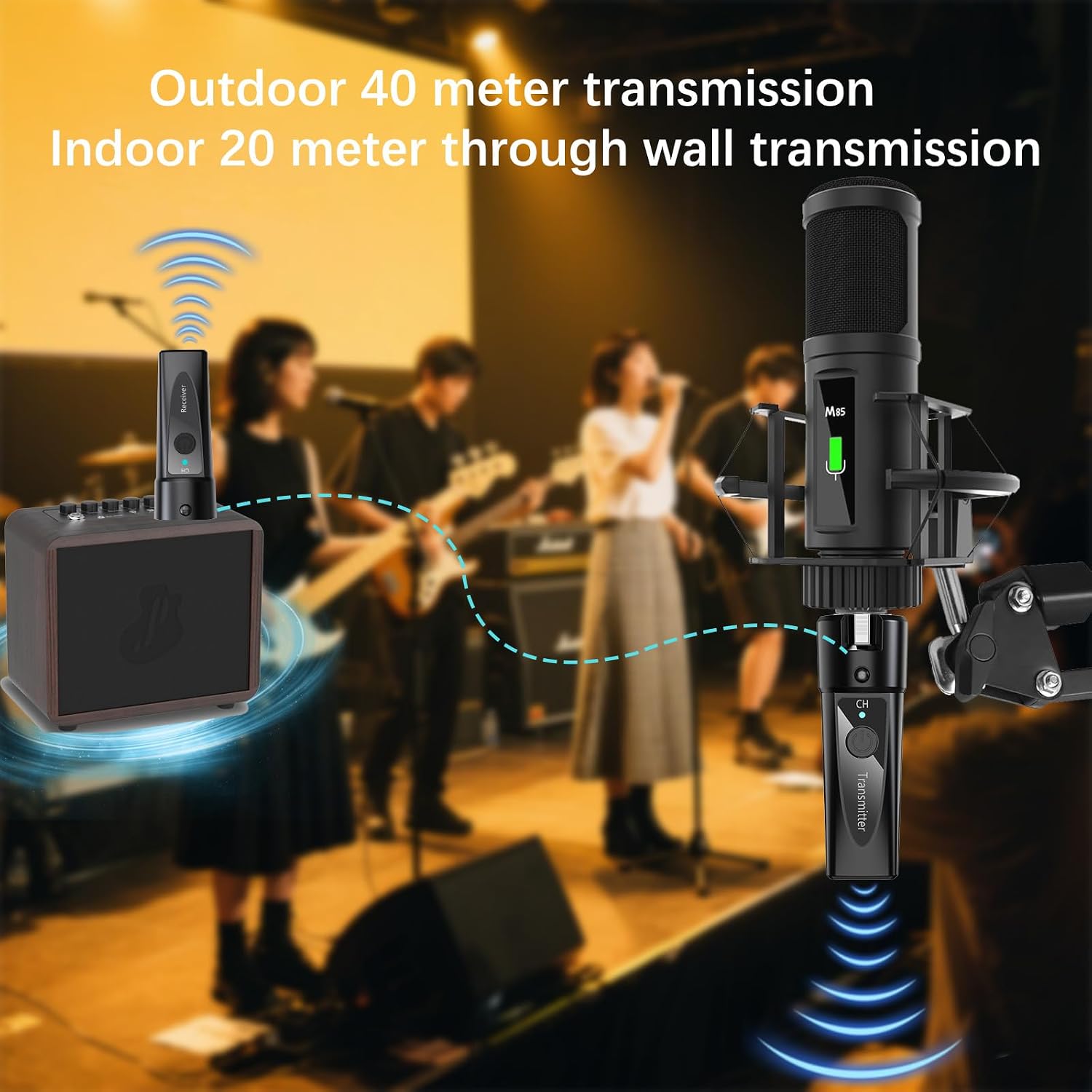 Wireless XLR Microphone System 1 Transmitter & 1 Receiver 2.4 GHz Digital Wireless Mic Kit for Dynamic & Condenser