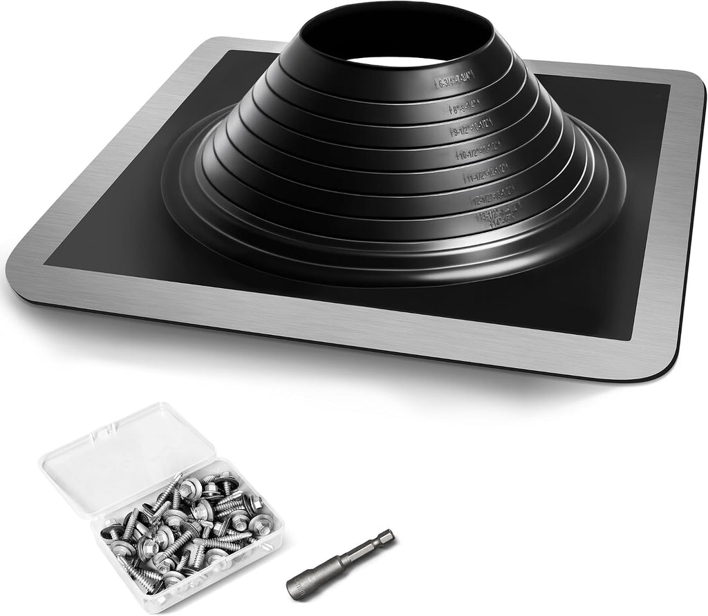 #8 Epdm Metal Roof Vent Boot, Flexible Roofing Boots Fits Pipe Od 6 3/4'' to 15'', Metal Roof Jacks Flashing for