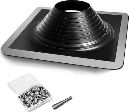 #8 Epdm Metal Roof Vent Boot, Flexible Roofing Boots Fits Pipe Od 6 3/4'' to 15'', Metal Roof Jacks Flashing for