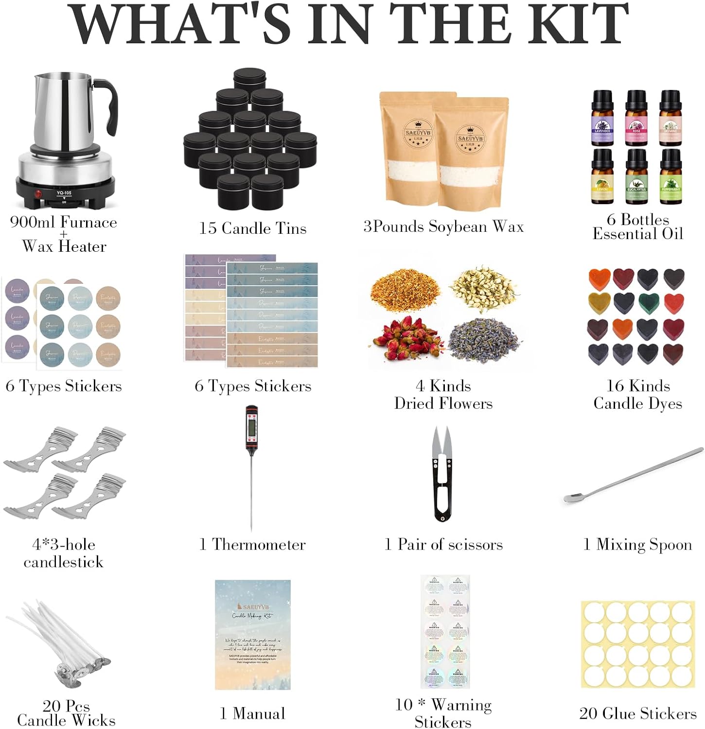 Candle Making Kit with Wax Melter, Candle Making Kit for Adults - DIY Starter Soy Candle Making Kit/Supplies-Perfect