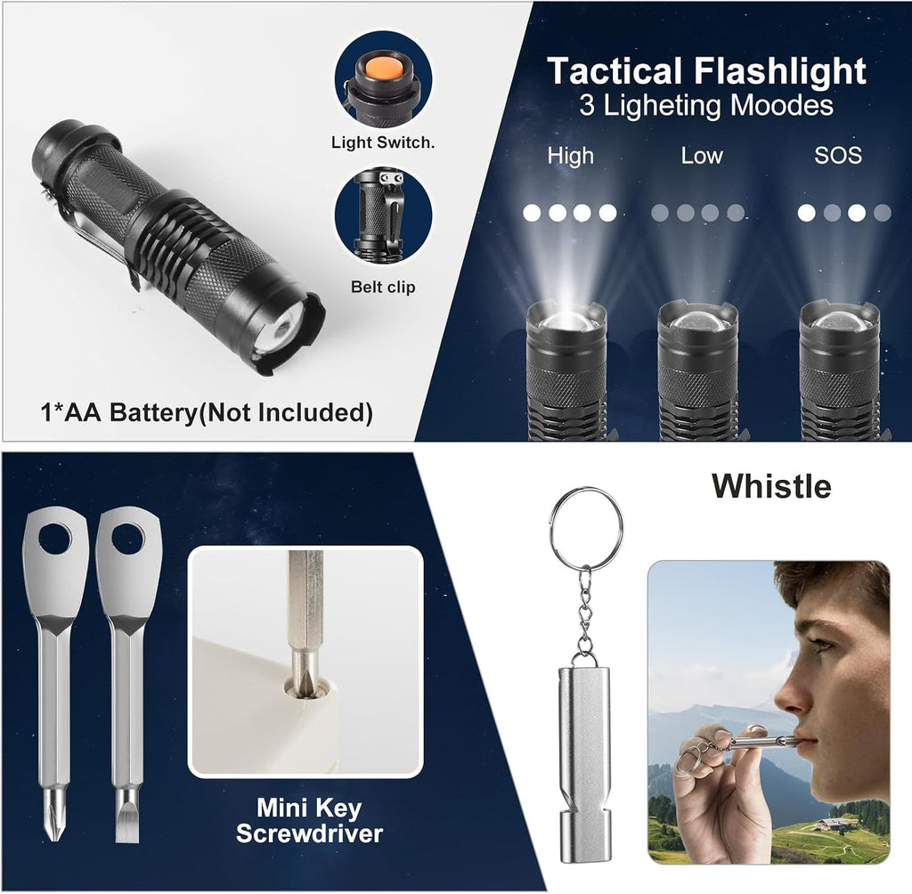 Survival Kit and Emergency Gear - 66 in 1 Outdoor Equipment with First Aid Fire,Starter, Knife, Compass for Camping