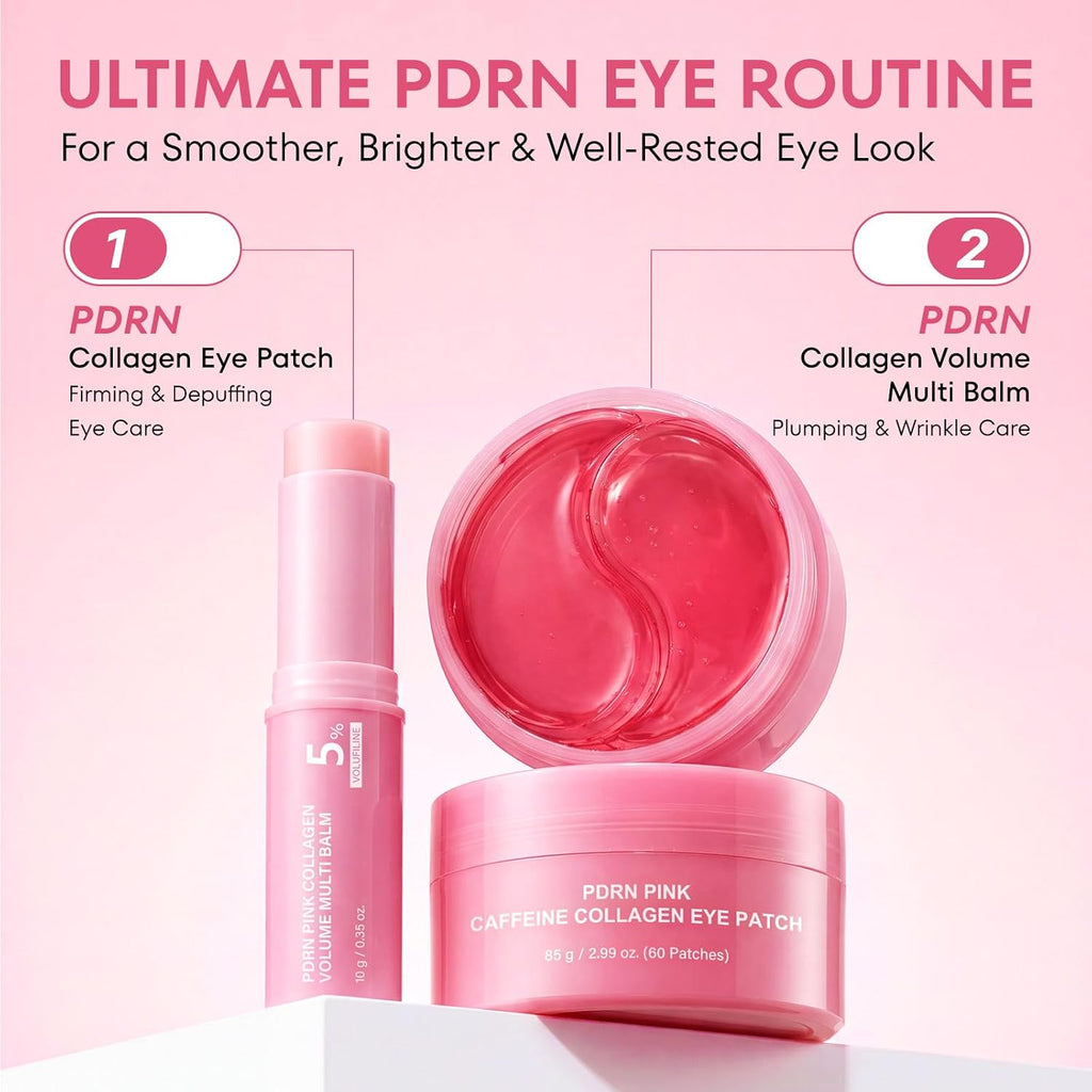PDRN Collagen Stick & Eye Patches: Volufiline & Caffeine Hydrating for Dark Circles Puffiness Fine Lines Under Makeup