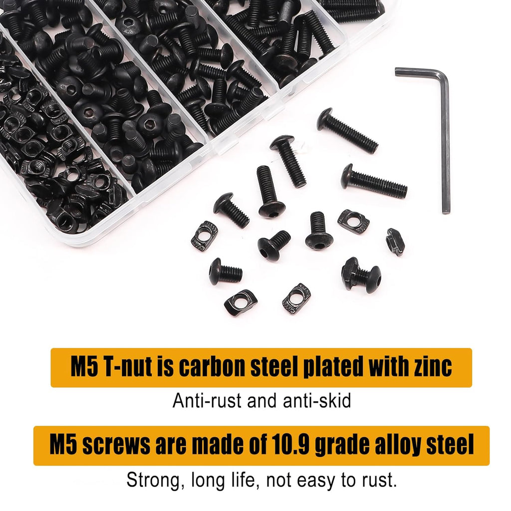 260PCS M5 T-Nuts Screws Assortment Kit,Compatible with Rail Mount,Replacement for M-Lok Nut Screw,M5 Nut and Bolt